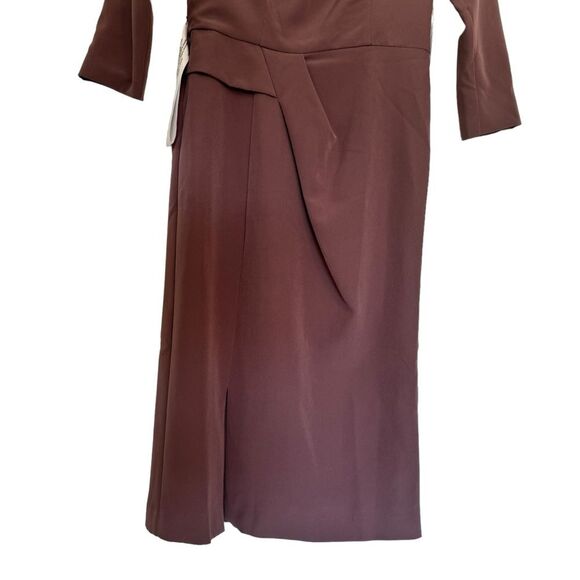 KAY UNGER Anya Asymmetric Crepe Midi-Dress - Mink color, Size 4 - Picture 8 of 16